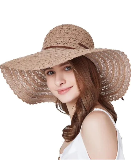 WOMEN BIG WIDE Brim Straw Hat Floppy Beach Sun Foldable Cap Summer Travel  Cap UK £13.59 - PicClick UK