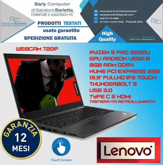 Lenovo Notebook X395 AMD Ryzen 5 PRO 3500U 8GB 256GB Touch Screen Ricondizionato