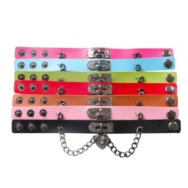 Black Leather Wristband Bracelet Cuff goth gothic bar punk bracelets wo-xd 2