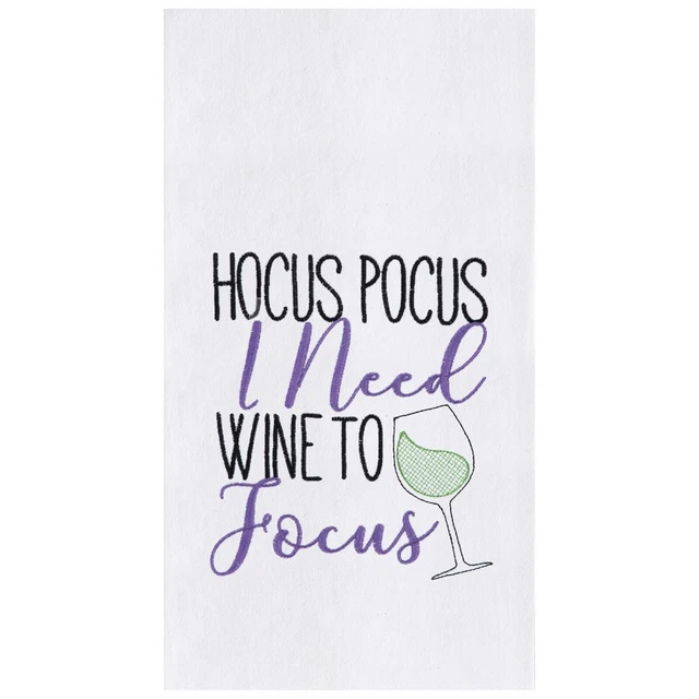 Halloween Hocus Pocus I Need Wine to Focus Kitchen Dish Towel Embroidered