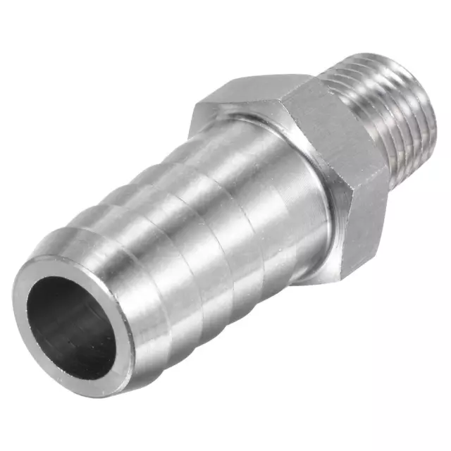 Hose Barb Fitting 16mm OD x 1/4PT Male Thread 304 Stainless Steel Straight Pipe