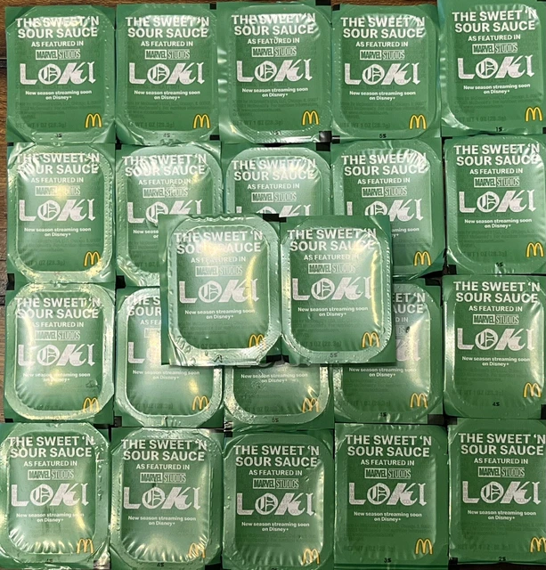 22 MCDONALD’S MARVEL LOKI The SWEET ‘N’ SOUR SAUCE Packets LIMITED TIME