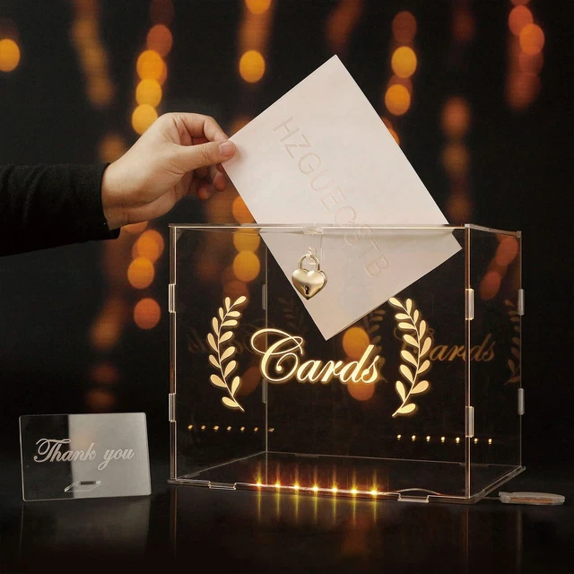 HZGUEOSTB LED Acrylic Wedding Card Box,DIY Envelop Money Clear Card Box with ...