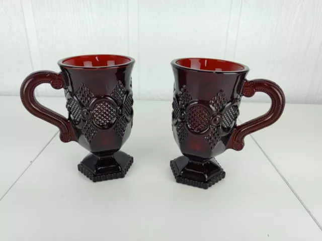 Avon 1876 Cape Cod Collection Ruby Red Two Pedestal Mugs in Box 1982 Vintage
