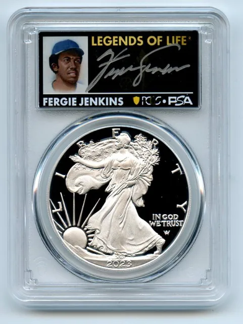 2023 W $1 Proof Silver Eagle PCGS PR70DCAM FS Legends of Life Fergie Jenkins