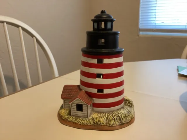 1991 Lefton Lighthouse Collection 7.5” WEST QUODDY  1808 Lamp, lights up w/bulb.
