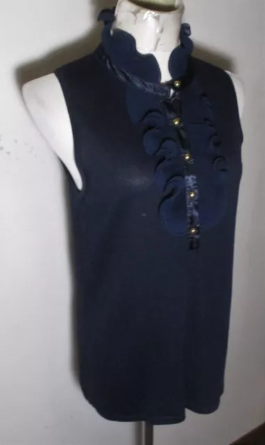 Women's ADRIENNE VITTADINI Blue Ruffle Trim Sleeveless Blouse Size L NWOT