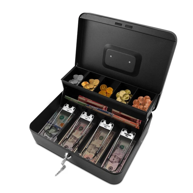 Cash Box with Key - Money Box for Cash Businesses Cashier and Petty ...