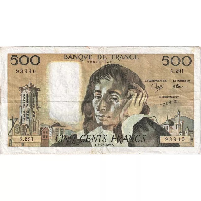 [#636413] France, 500 Francs, Pascal, 1989, S.291, TTB, Fayette:71.40, KM:156g