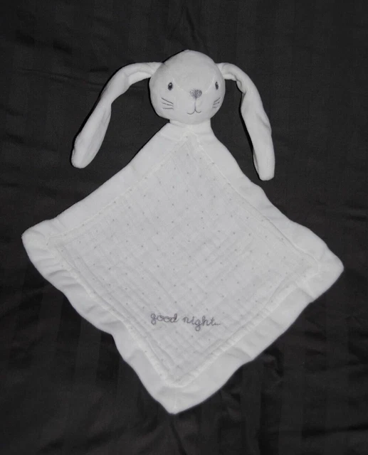 Doudou Plat Lapin Blanc Lange Good Night SIMBA KIABI NICOTOY Brodé Gris NEUF
