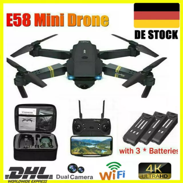Mini Faltbar WIFI FPV Drohne Mit 4K Kamera Selfie Quadrocopter RC Drone +3 Akkus
