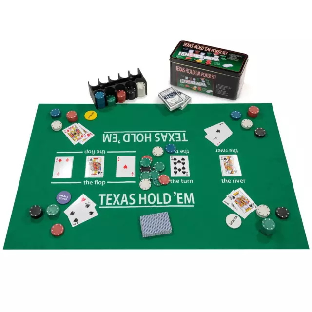 Poker Starter-Pokerset mit 200 Chips Geschenkbox aus Blech Metallbox Komplettset