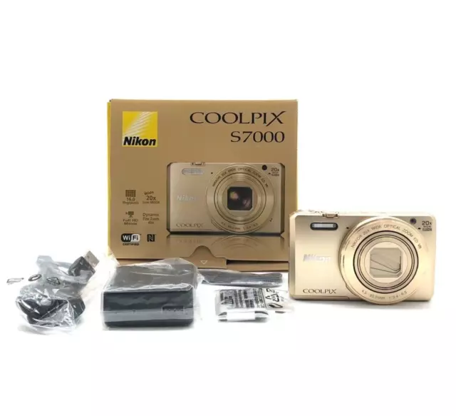 [EXC+5 in Box]Nikon COOLPIX S7000 Gold 16MP 20x Zoom Digital Camera From JAPAN