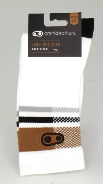 Crank Brothers Icon Mountain Bike Socks, White/Brown/Black, Small/Medium 37-42 2