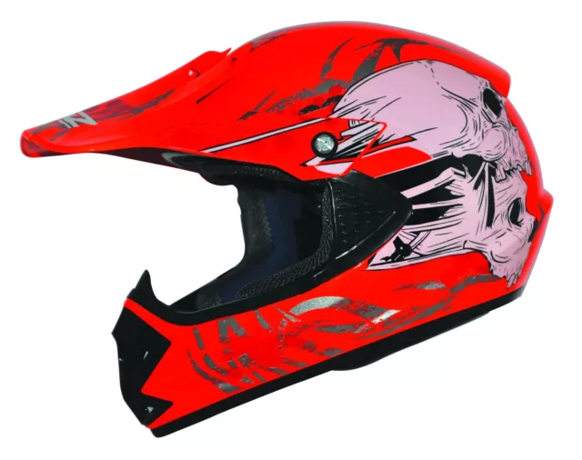 Kids Pro Kinder Motorradhelm Rot Größe XXS Skull Endurohelm Fahrradhelm