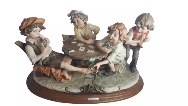 G. Armani The Cheats Children Playing Card Figurine Hand-Decorated Capodimonte