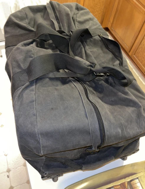 Vintage LL Bean Rolling Canvas Duffle Bag w/ Strap~gray ish 32x16x12