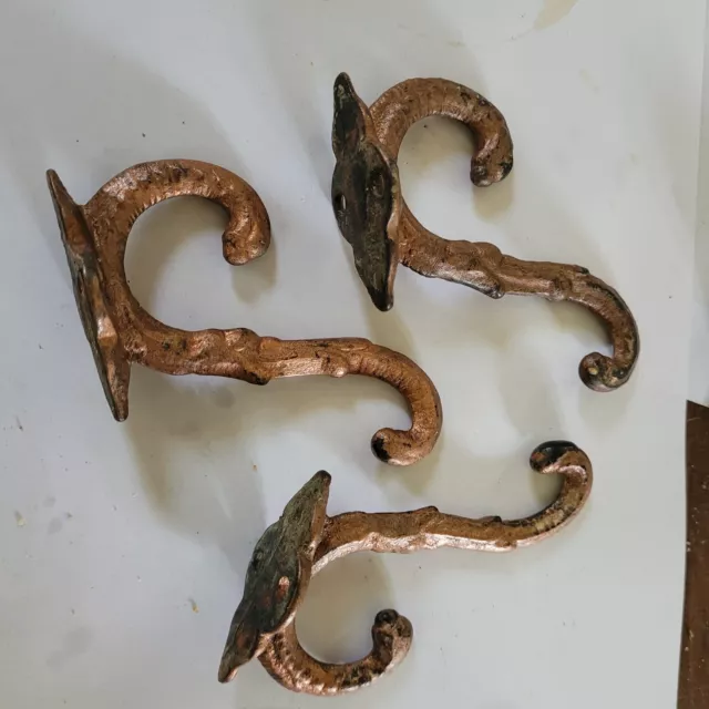 3 Matching Victorian Antique Serpent Cast Iron Coat Hooks circa 1870-90