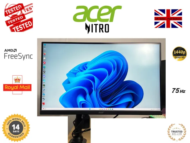 Acer Nitro Widescreen Gaming Monitor VG270U 27" 1440p 75Hz 1MS 16:9 IPS FREESYNC