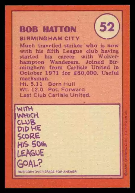 A&BC - 'Footballers (1974/75)' (1973) - Bob Hatton (Birmingham City) 2