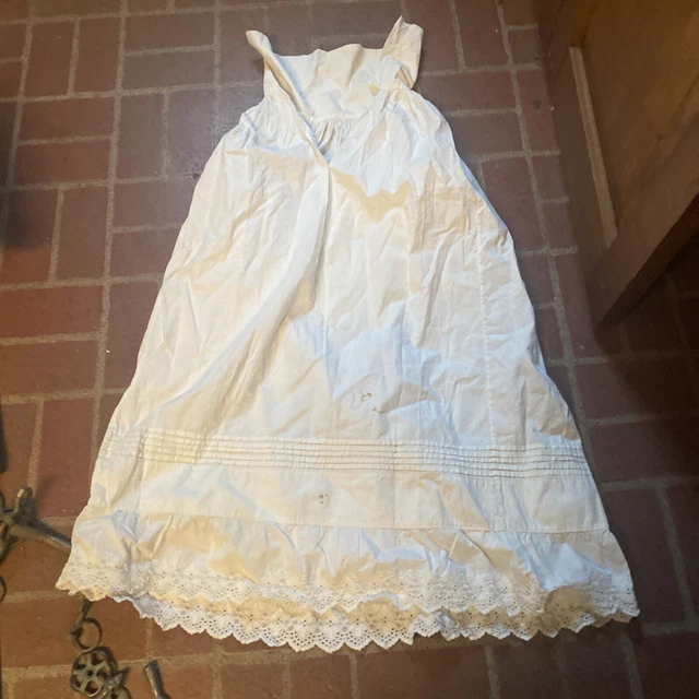 Antique Vintage Cotton & Lace Christening Gown Baptism Dress