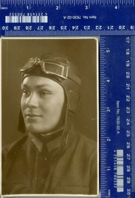 WW Vintage Photo USSR Cadet aviation school uniform helmet glasses Airplane