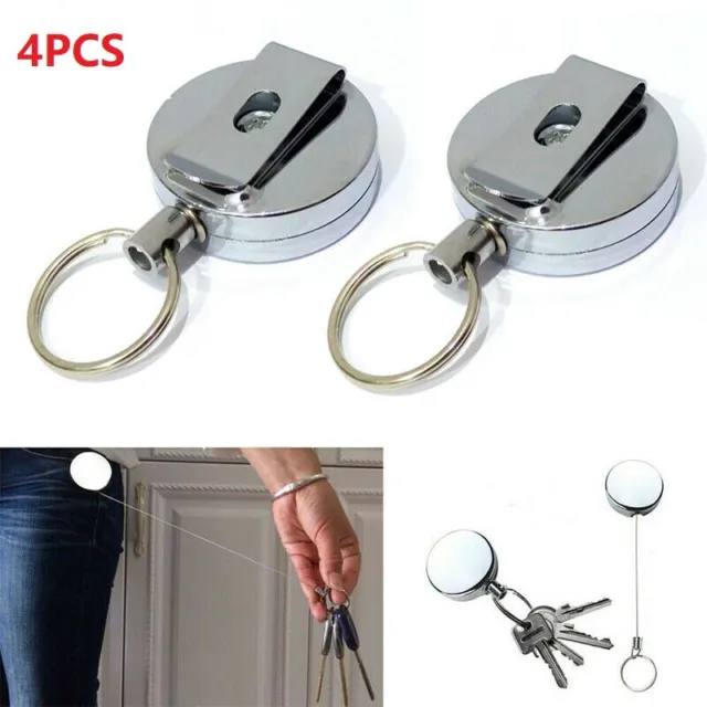 4X Retractable Key Chain Ring Stainless Steel Pull Recoil Rope Heavy Duty Cord