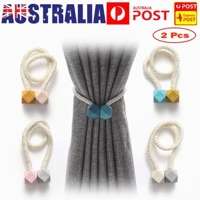 2X Magnetic Curtain Tie Backs Tieback Buckle Holdbacks Clips Rope Home Decor AU