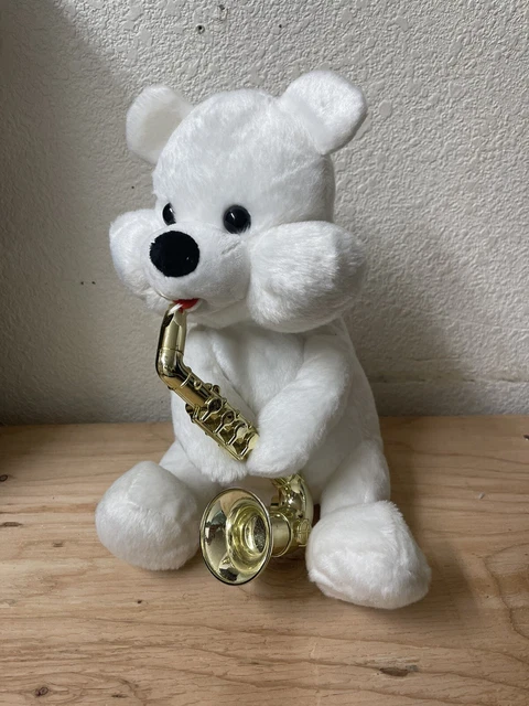 Christmas Bear Animated Plush With Saxophone Cheeks Light Up Music Holiday Time