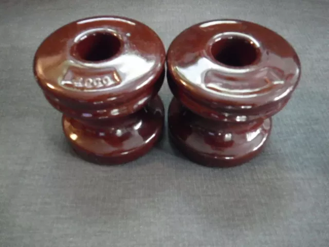 Lot of 2 Vintage Oliver 2000 U brown glaze porcelain shackle/spool insulators