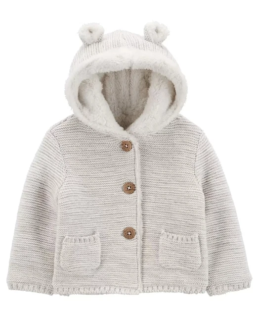 18 Mos. BABY CARTER'S Hooded Sherpa Lined Cotton Sweater Jacket Sz 18 Months