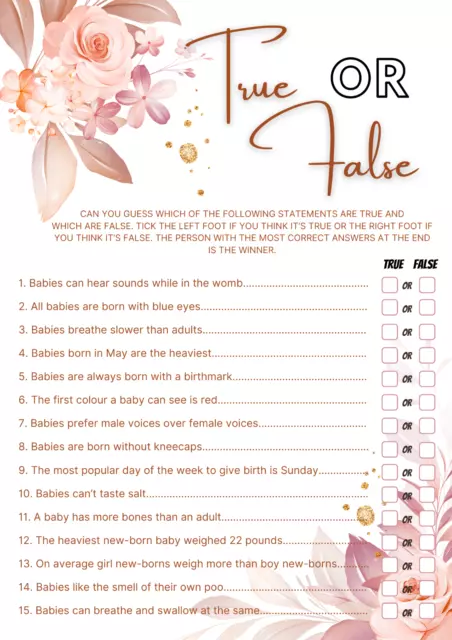 Juegos de baby shower verdadero / falso, mamá preferiría, tarjetas de predicción, quién conoce a mamá 3