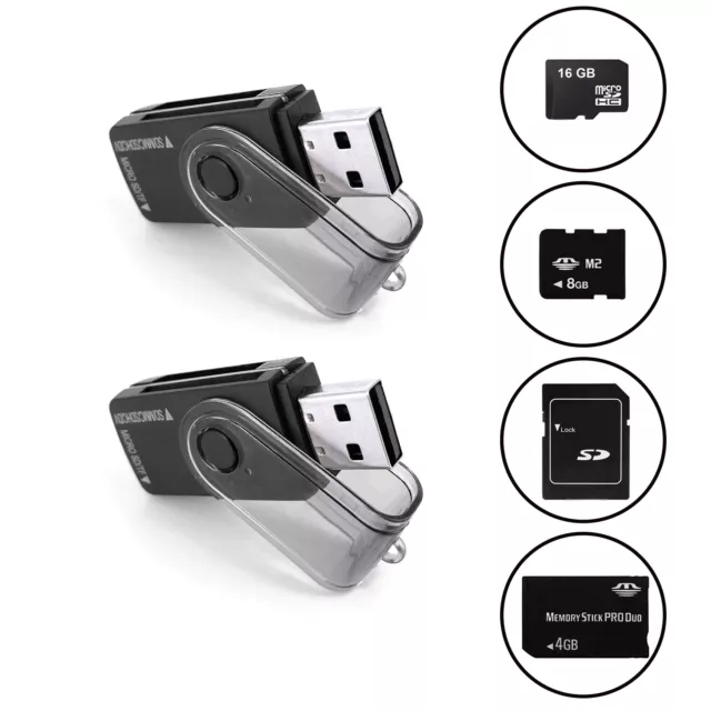 2-Pack Memory Card Reader Adapters to USB 2.0 Adapter for Micro SD SDHC SDXC TF