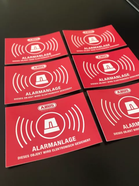 6x Abus Alarm Aufkleber 72x51 mm Objektschutz Fenster Einbruch Sicherung Notruf