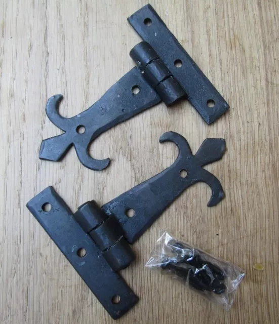 PAIR OF WINDSOR vintage rustic fleur de lys cupboard cabinet door t tee hinges