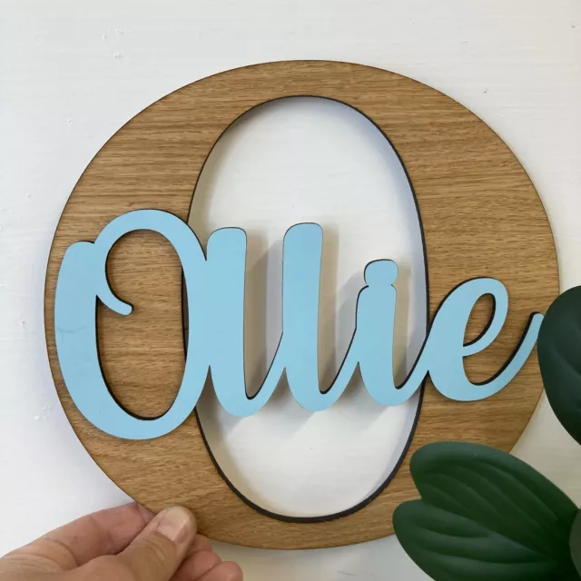 Personalised oak wooden letter with painted script joined name Door Sign Toy Box