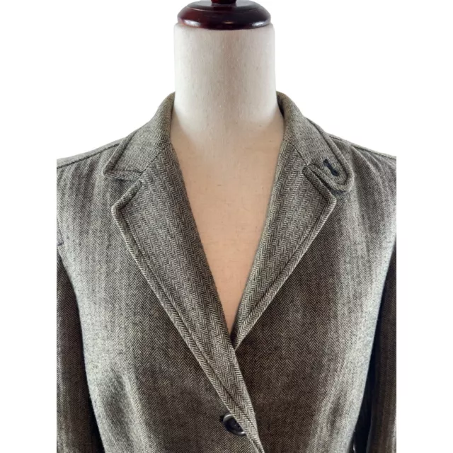 Gap Academy Herringbone Tweed Wool Blend Notch Collar Blazer 8 Tan Dark Academia 2