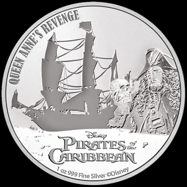 2022 Niue Disney Pirates of the Caribbean Queen Anne's Revenge 1 oz Silver Coin