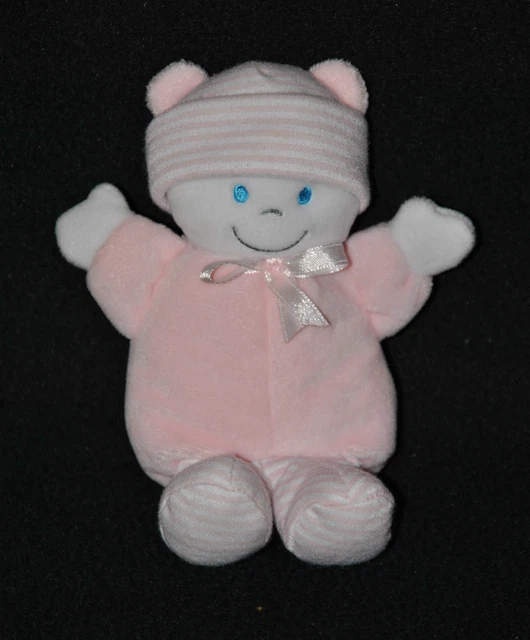 Peluche Doudou Ours Rose GIPSY Lutin Blanc Rayure Nœud Satin  16 Cm Etat NEUF