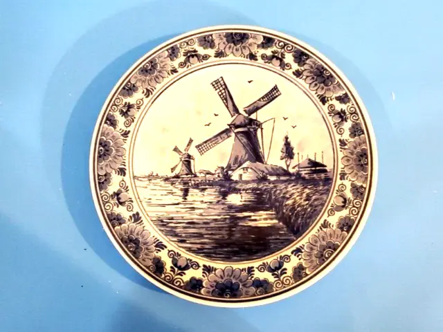 Vintage Royal Delft Blauw Holland Windmill Handpainted 9" Plate