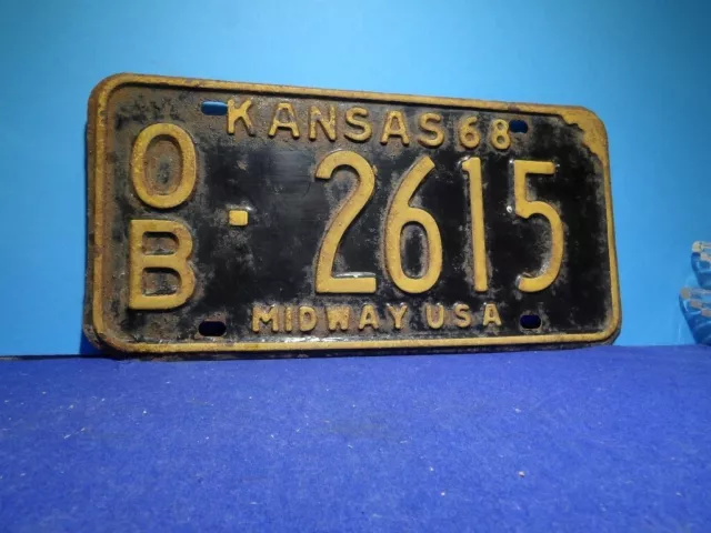 1968 Kansas Car Tag License Plate OB 2615 Osborne County Midway USA