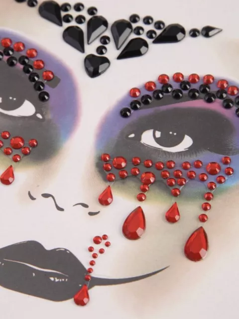 Halloween Day Of The Dead Sugar Skull Diamante Jewels Sticker Face Gem Black Red
