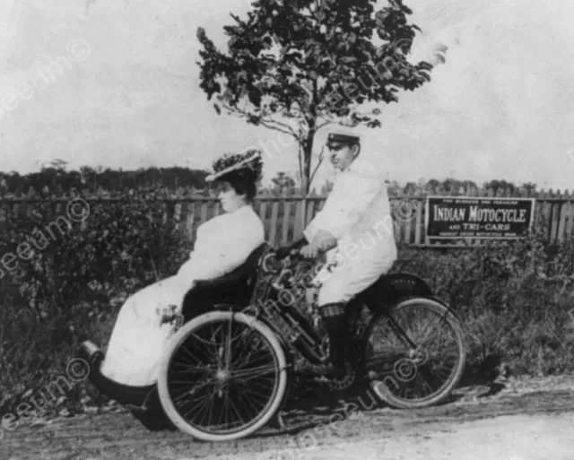 Victorian Couple On Indian Motorcycle 8" - 10" B&W Photo Reprint