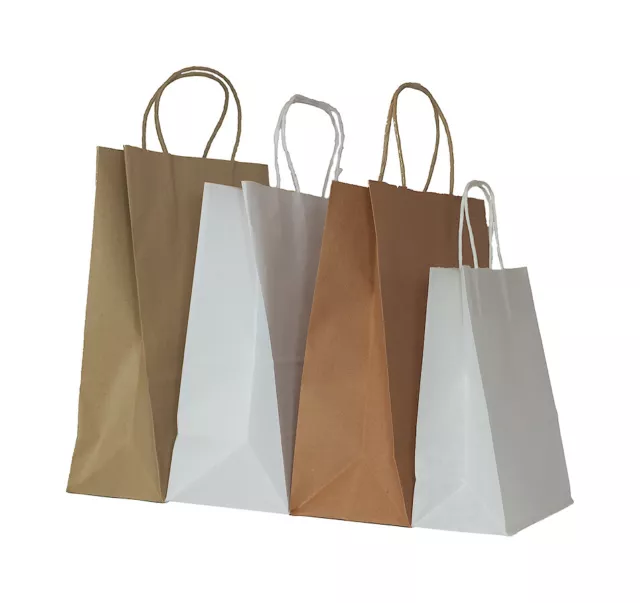 Economy Brown and White Paper Bags With Twist Handles