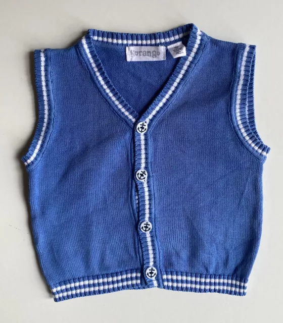 Korango baby boy size 3-6 months blue knitted button up vest jumper, VGUC