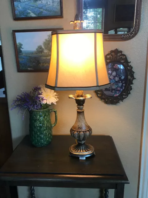 Lightly Distressed Rustic Table Lamp Bronze Gold Highlights Square Shade