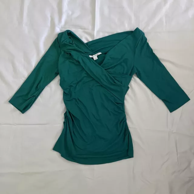 Diane Von Furstenberg Bentley Top 3/4 Sleeve Green Women L Viscose Stretchy