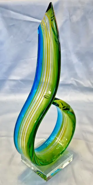 MURANO Glassware Green Blue Free Form ART GLASS SCULPTURE Hand Blown Abstract