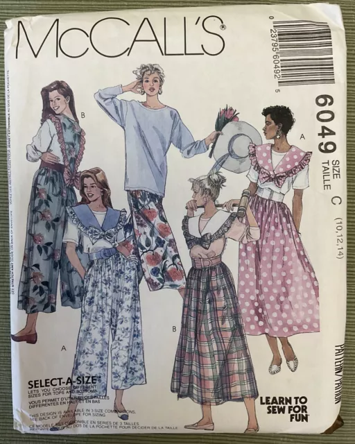 McCall’s 6949 Misses Top Detachable Collar & Skirt Pattern Size 10-12-14 Uncut