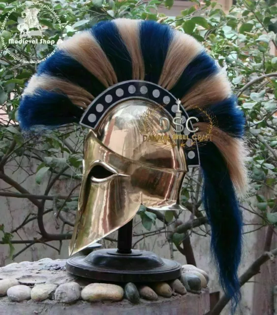 Medieval Greek Corinthian Armour Helmet Blue & White Plume Knight Spartan